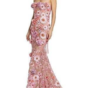 Bronx and Banco Strapless Pink Floral Dress